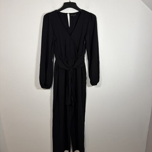 Wishlist Apparel V-Neck Jumpsuit Romper Black Small Long Sleeve Wide Leg Dressy - Picture 10 of 10